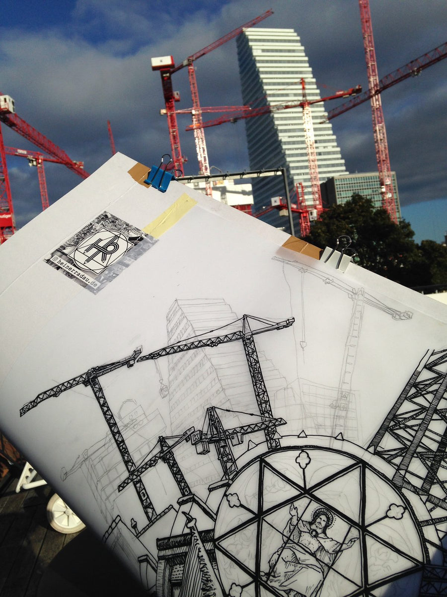 Heiner Radau drawing on location in Basel
