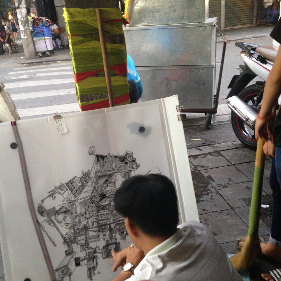 Heiner Radau zeichnet vor Ort in Hanoi