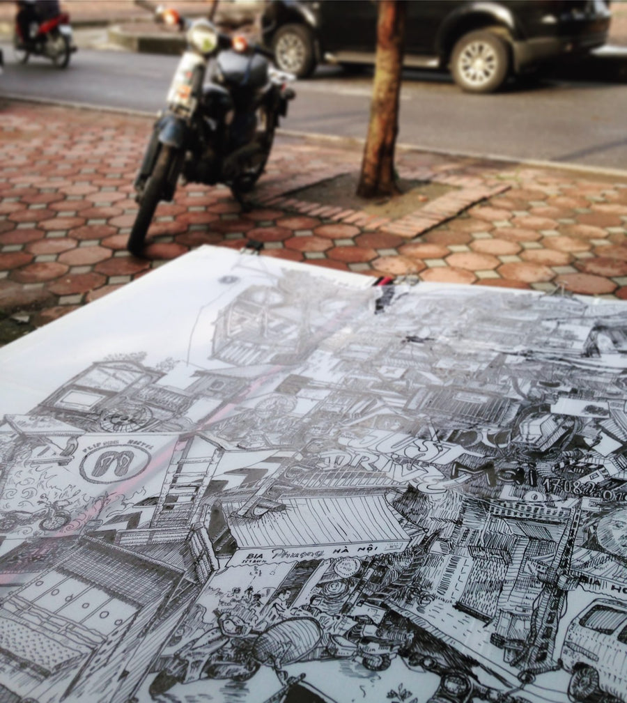 Heiner Radau zeichnet vor Ort in Hanoi