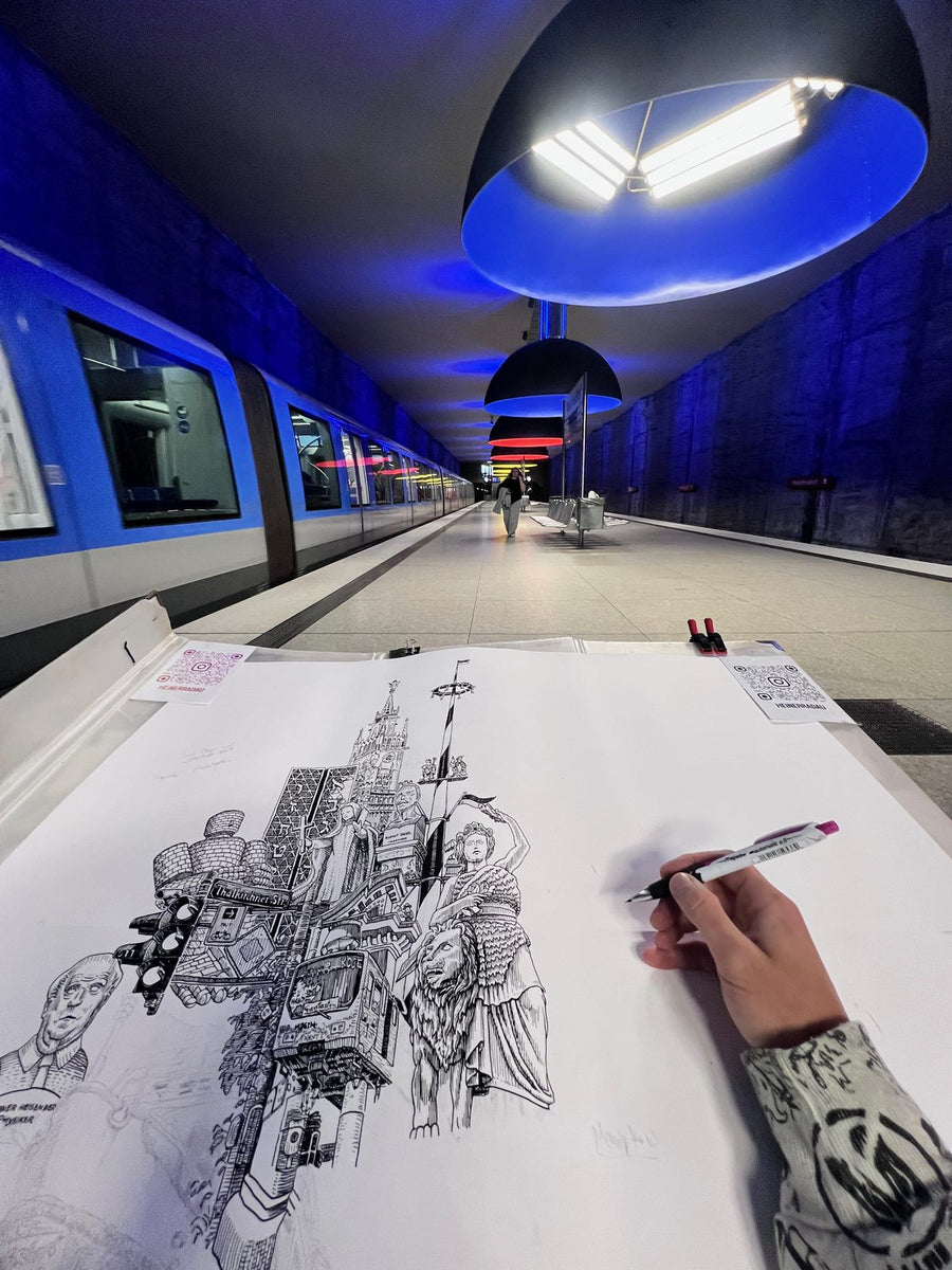 Heiner Radau drawing on location in Munich
