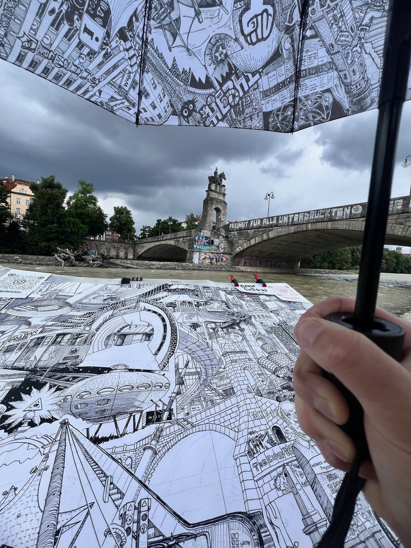 The bridge, drawn and real, Munich – Heiner Radau, Travel & Draw Munich