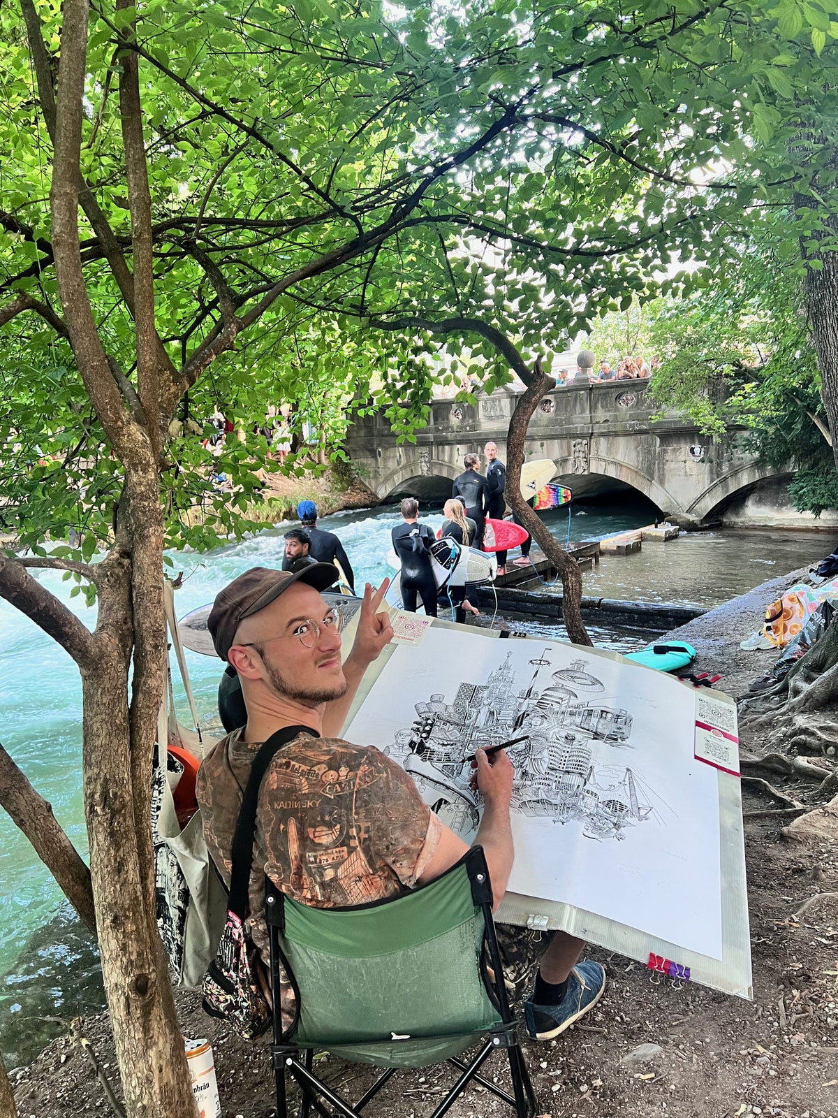 By the Isar, Munich – Heiner Radau, Travel & Draw Munich