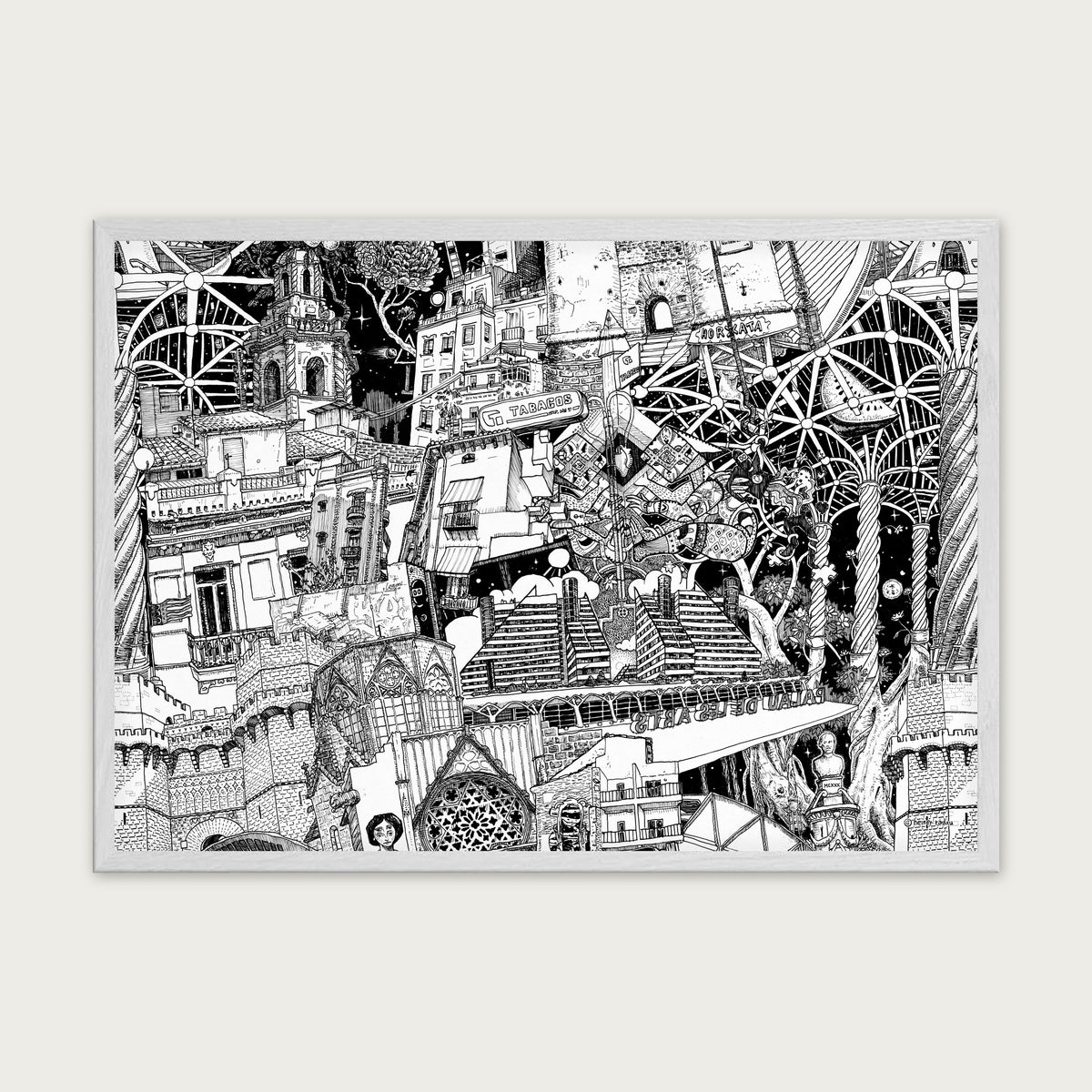 Valencia fine art poster landscape in a white wood frame with plexiglass