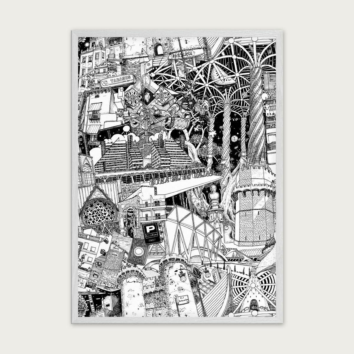Valencia fine art poster portrait in a white wood frame with plexiglass