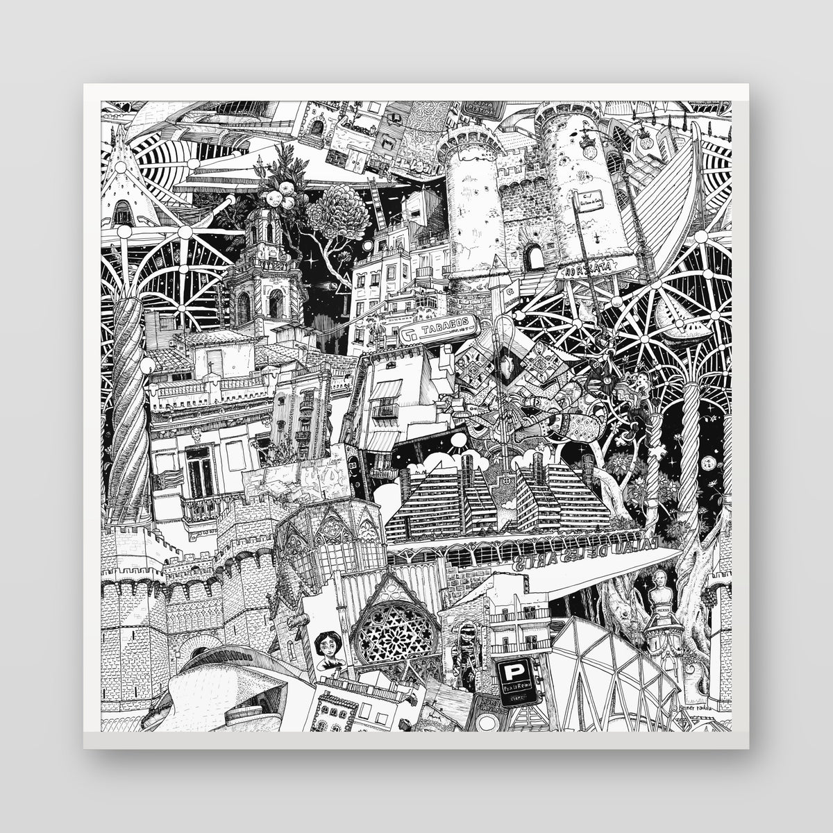 Valencia fine art poster in a white wood frame with plexiglass