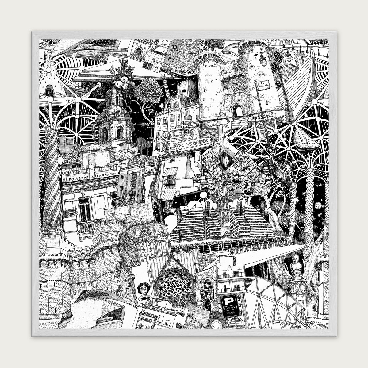 Valencia fine art poster in a white wood frame with plexiglass