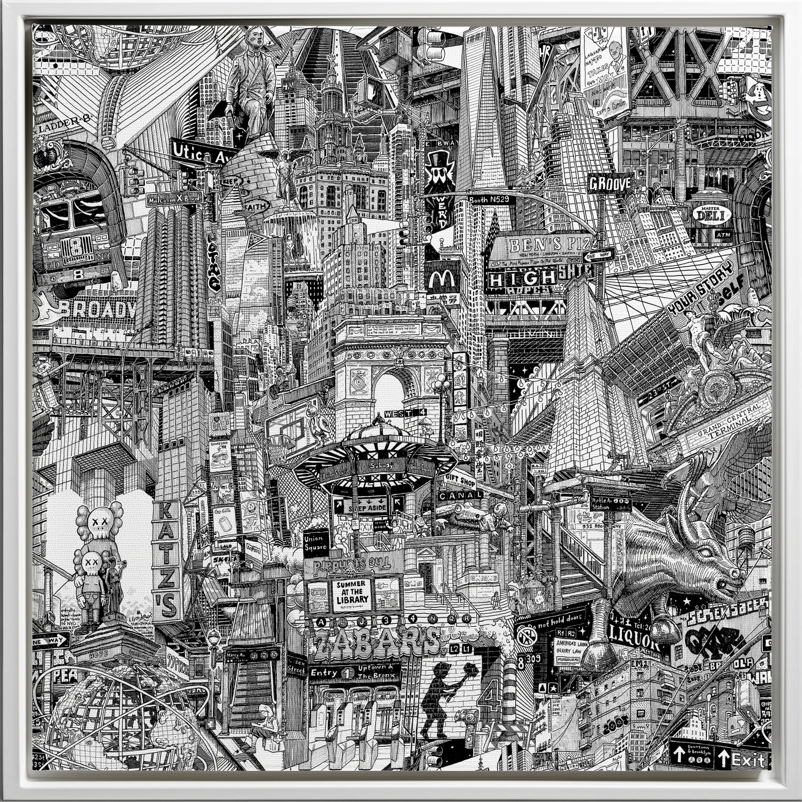 New York City – hand-drawn cityscape by Heiner Radau as a canvas